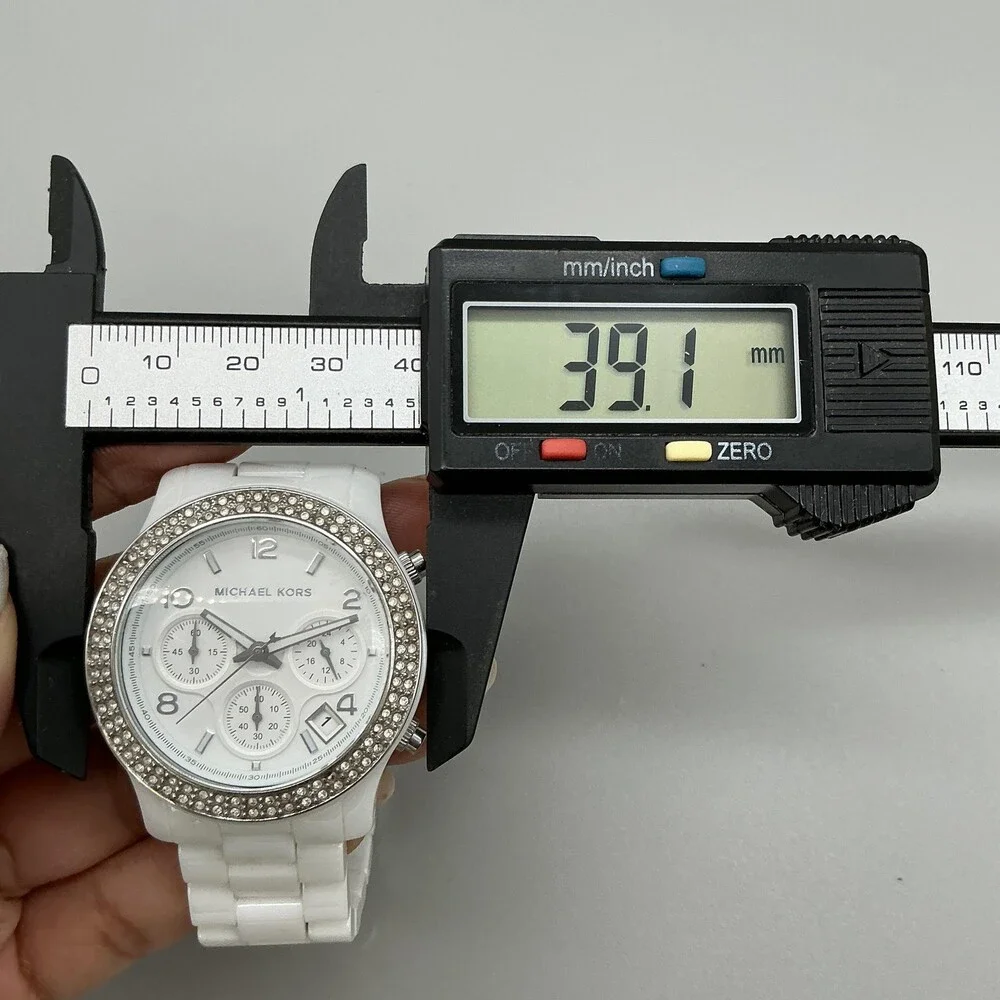 Michael Kors MK-5188 Women Watch 39mm White Ceramic Chronograph New Battery 6